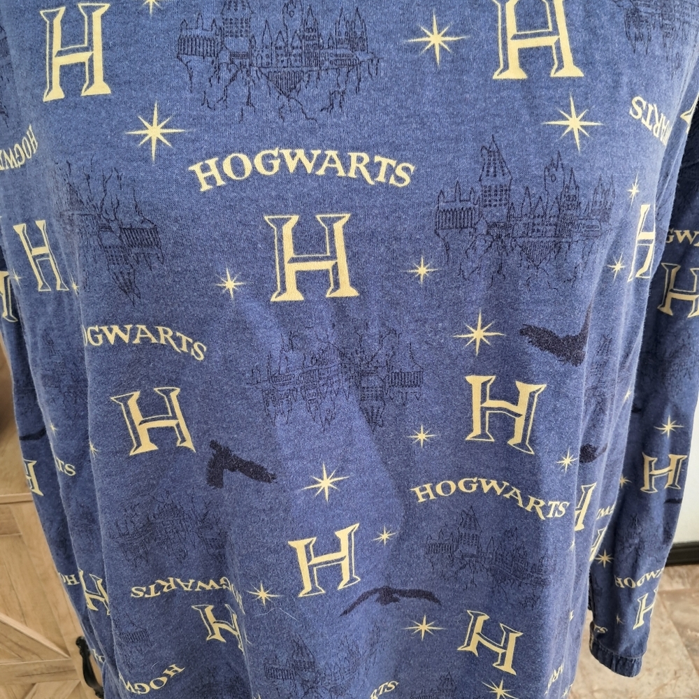 Harry Potter Graphic Pajama Top Navy Blue Long Sleeve Round Neck Loungewear Cozy - Picture 5 of 8